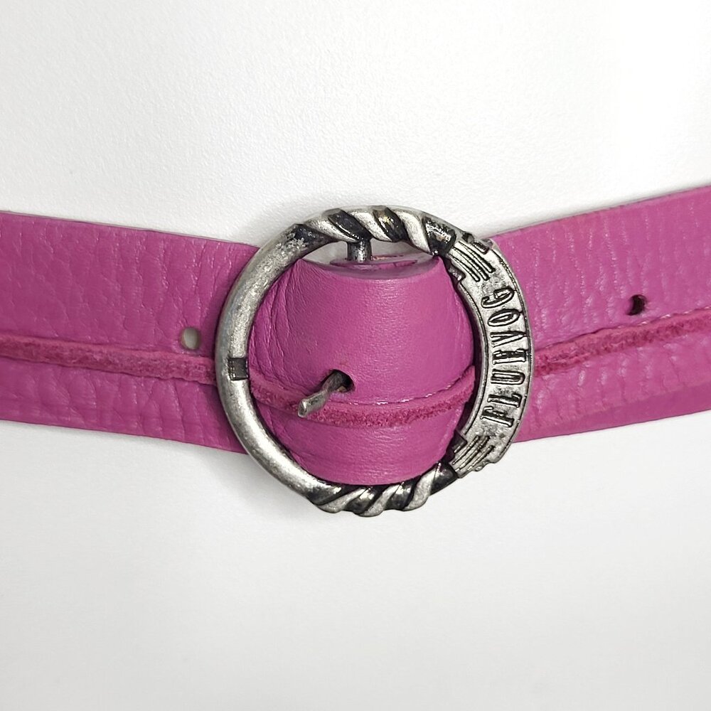 John Fluevog "Prepare" leather belt in Fuchsia, size 30